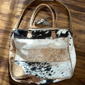 MYRA Cowhide Tote Messenger Laptop Bag w/Keychain